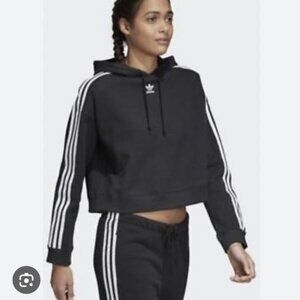 ADIDAS Originals Cropped Hoodie Jacket Sweatshirt Black Womens CY4766